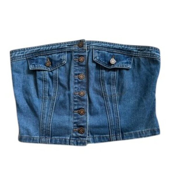 Sincerely Jules Denim Button-Up Cropped Festival Corset Strapless Top - Picture 1 of 6
